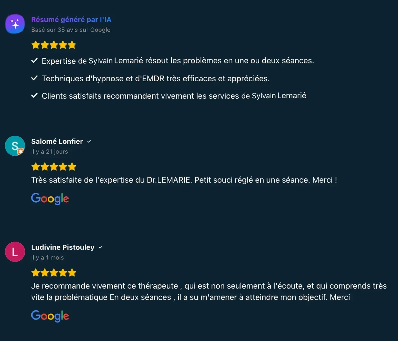 Lemarie Sylvain Thérapie Individuelle Adulte, Couple. Sexothérapie. EMDR. Hypnose Changement Rapide. Avis des clients